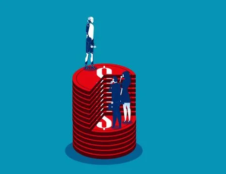 Robot and human with pie chart. Concept business vector illustration. Stock Illustration