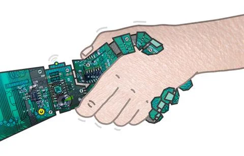 Robot and Human shaking Hands Stock Illustration
