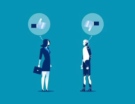 Robot and Human thinkign. Concept business vector illustration. Stock Illustration