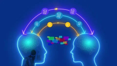 Robot and human virtual brain connect of each other with big data network Stock Footage 272191151