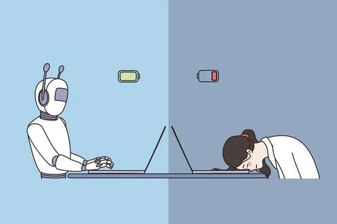 Robot and human work concept Stock Illustration