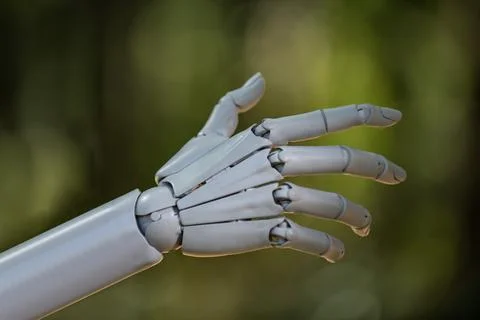 Robot and humanoid hands with technology. Robotics engineering and automation Stock Photos