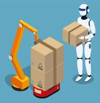 Robot and Loading Machine at Delivery Service Stock Illustration