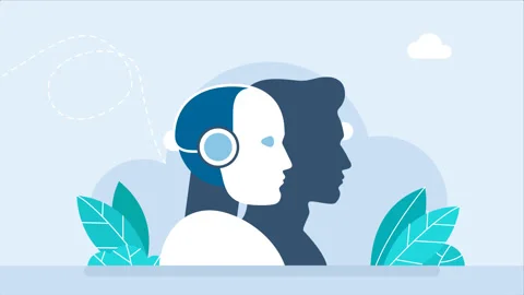 Robot and man. Artificial or natural intellects. Automation, AI, new technology Stock Footage 247066512