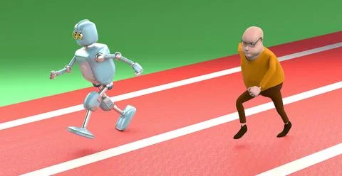 Robot and man competition,concept of future,3d render. Stock Illustration