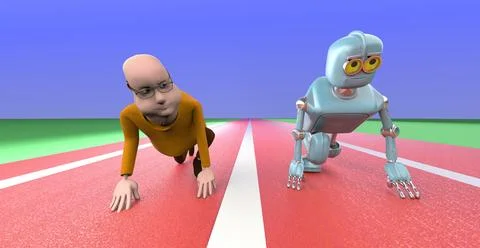 Robot and man competition,concept of future,3d render. Stock-Fotos
