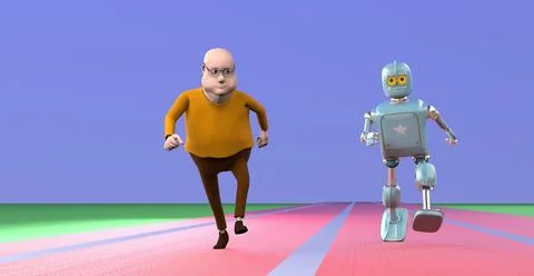 Robot and man competition,concept of future,3d render. Foto stock