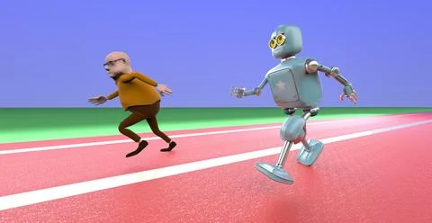 Robot and man competition,concept of future,3d render. Foto stock