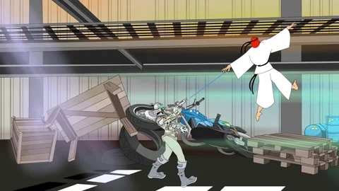 Robot and man practicing karate Stock Footage 242745049