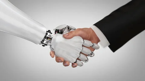Robot and Man Shaking Hands Stock Footage