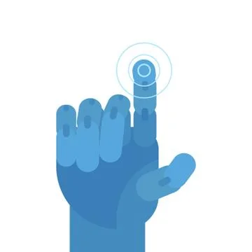 Robot and mechanical hand. Robotic arm presses the index finger on the button Stock Illustration