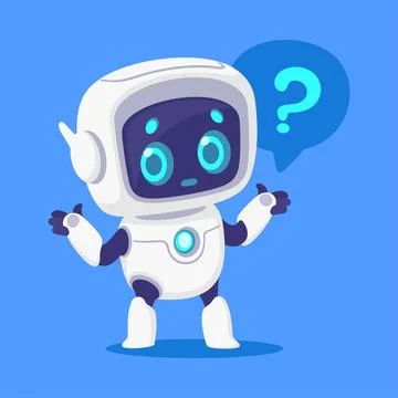 Robot and Modern Electronic Humanoid Machine with Question Mark Vector Stock Illustration