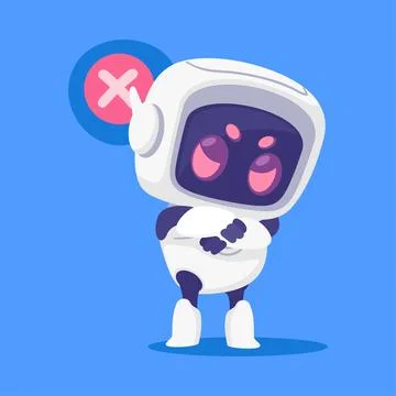 Robot and Modern Electronic Humanoid Machine with Grumpy Face Frown Vector Stock Illustration