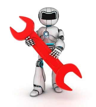Robot and red key (done in 3d) Stockillustratie
