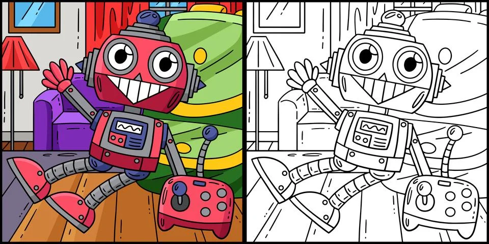Robot and Remote Control Coloring Illustration Stock Illustration