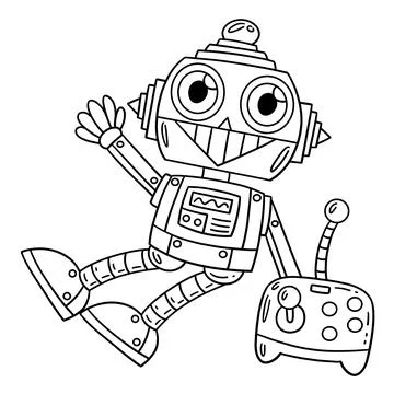Robot and Remote Control Isolated Coloring Page Stock Illustration
