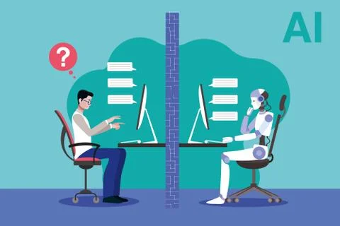 Robot and scientist facing Turing test Illustrazione stock