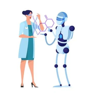 Robot and scientist work together. Idea of artificial intelligence Stock Illustration