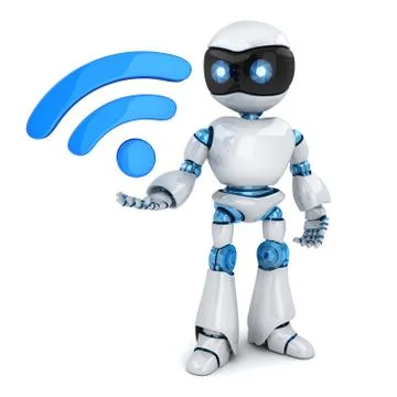 Robot and symbol wireless Wi-Fi. 3d illustration Illustrazione stock