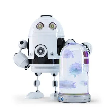 Robot and viruses caught in the container. Stock Illustration