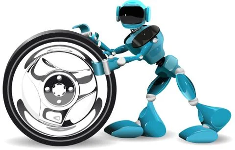 Robot and wheel Stock Illustration