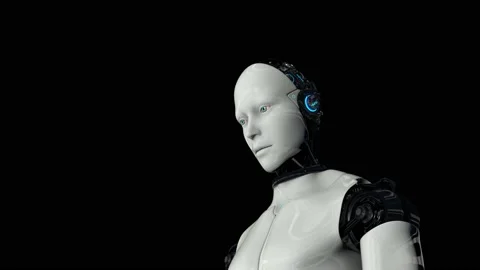 Robot android is activated and raises its head. Artificial intelligence. The Stock Footage 130338909