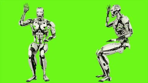 Robot android is asking question. Realistic looped motion on green screen Stock Illustration