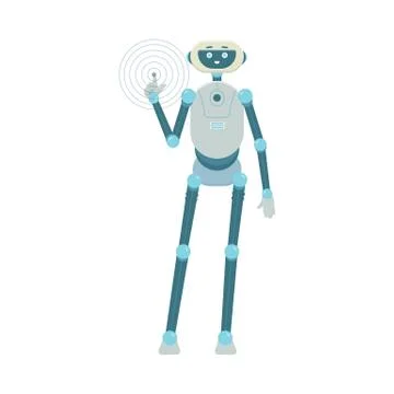 Robot android character with greeting gesture flat vector illustration isolated. Stock Illustration