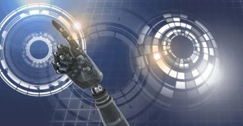 Robot android hand and Glowing circle technology interface Stock Illustration