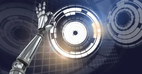 Robot android hand and Glowing circle technology interface Stock Illustration