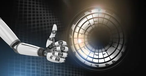 Robot android hand giving thumbs up with Glowing circle technology interface Stock Illustration