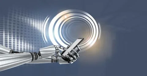 Robot android hand with phone and Glowing circle technology interface Stock Illustration