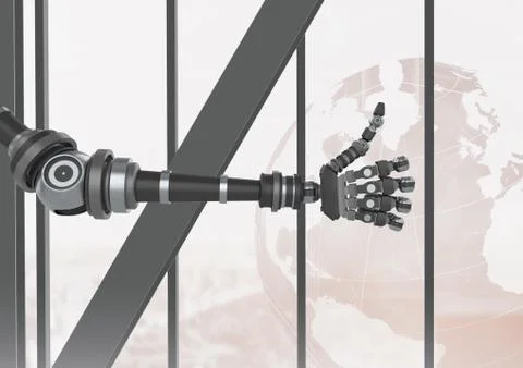 Robot Android hand Thumbs Up by window Stock Photos