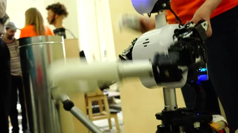 Robot Android iQ machine, cyber, sci-fi, system, cyberspace, person, head, hand Stock Footage 63155368