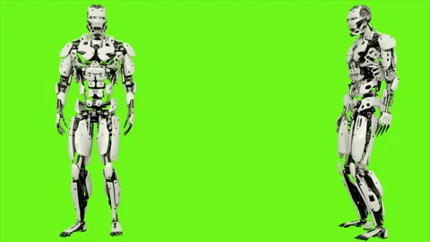Robot android looks into the distance. Realistic looped motion on green screen Stock Footage 91837074