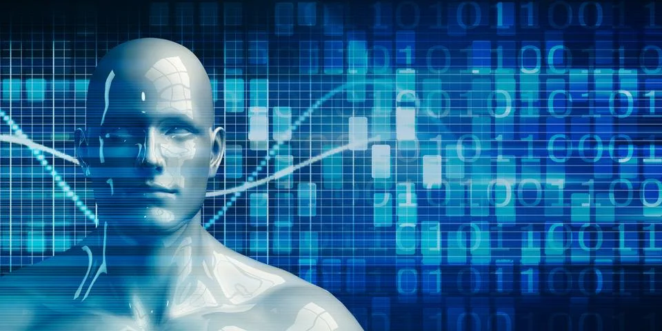 Robot Android Man Using Data Analytics Technology イラスト素材