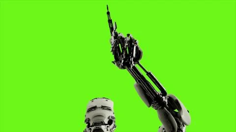 Robot android presses the keys. Realistic looped motion on green screen Stock Illustration