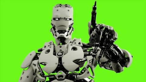 Robot android presses the keys. Realistic looped motion on green screen Stock Illustration
