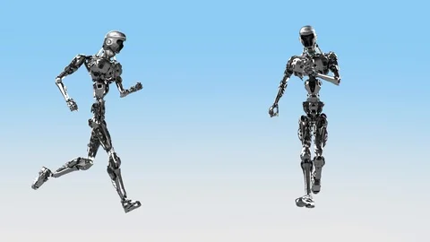 Robot android running. Realistic looped motion 3D render Stock Footage 103236344