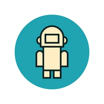 Robot android vector icon on blue circle Stock Illustration