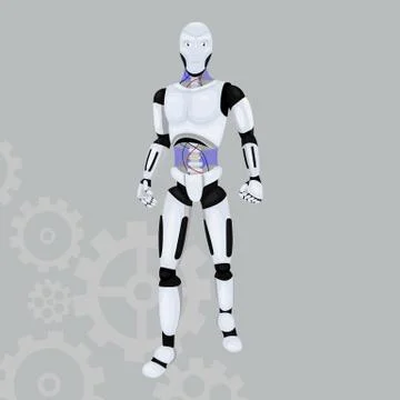 Robot android vector icon on a grey background. Artificial intelligence Illustrazione stock