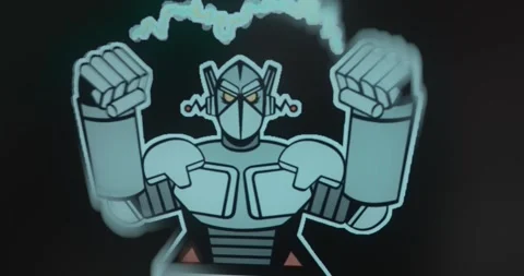 Robot with an angry expression and hands emanating electrical waves Video stock 313492212