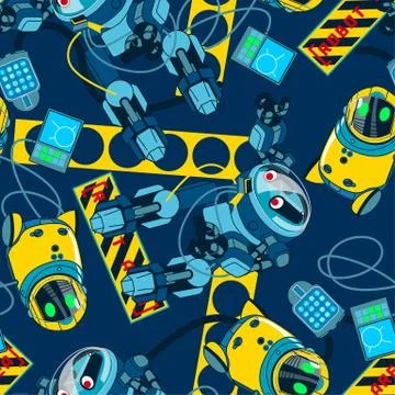 Robot area with navy background seamless pattern Stock Illustration
