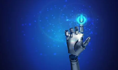 Robot arm ai finger pointing touch screen click swift blue gradient Stock Illustration