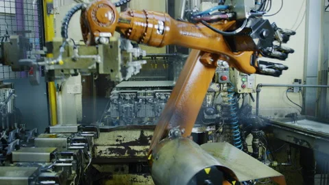 Robot Arm Automated High Tech Production Plant - Robotic Automation Factory Stock Footage 167082956