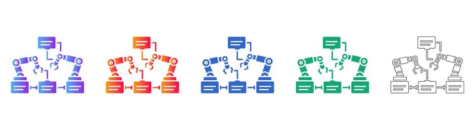 Robot Arm Automation Data Flow Icons イラスト素材