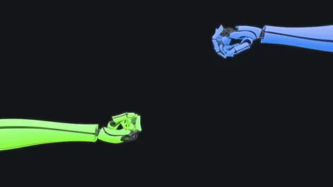 Robot arm, bionic prosthesis, communication, neon glow. Slow motion. Stock Footage 103335169