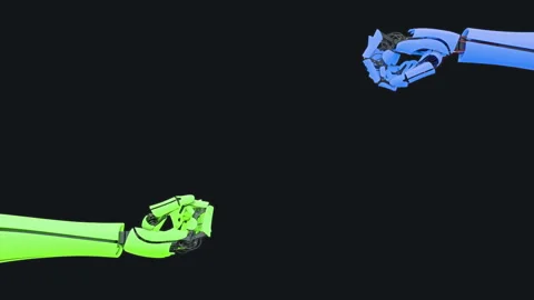 Robot arm, bionic prosthesis, communication, neon glow. Slow motion. Stock Footage 103335261