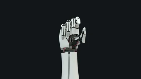 Robot arm, bionic prosthesis, push the button, future, technology. Slow motion. Stock Footage 103335028