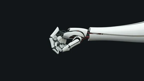 Robot arm, bionic prosthesis, push the button, future, technology. Slow motion. Stock Footage 106342050